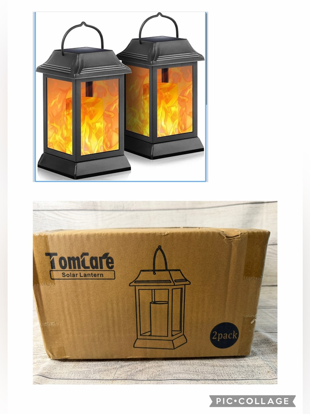 Flickering Flame Solar Lights Outdoor Metal Hanging Lantern, 2 Pack